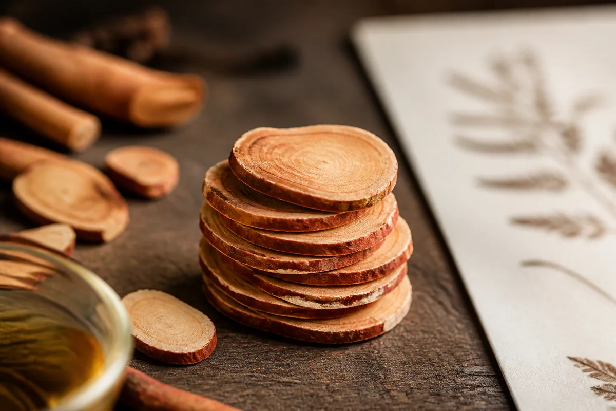 Red Tongkat Ali dried root slices with botanical naming context
